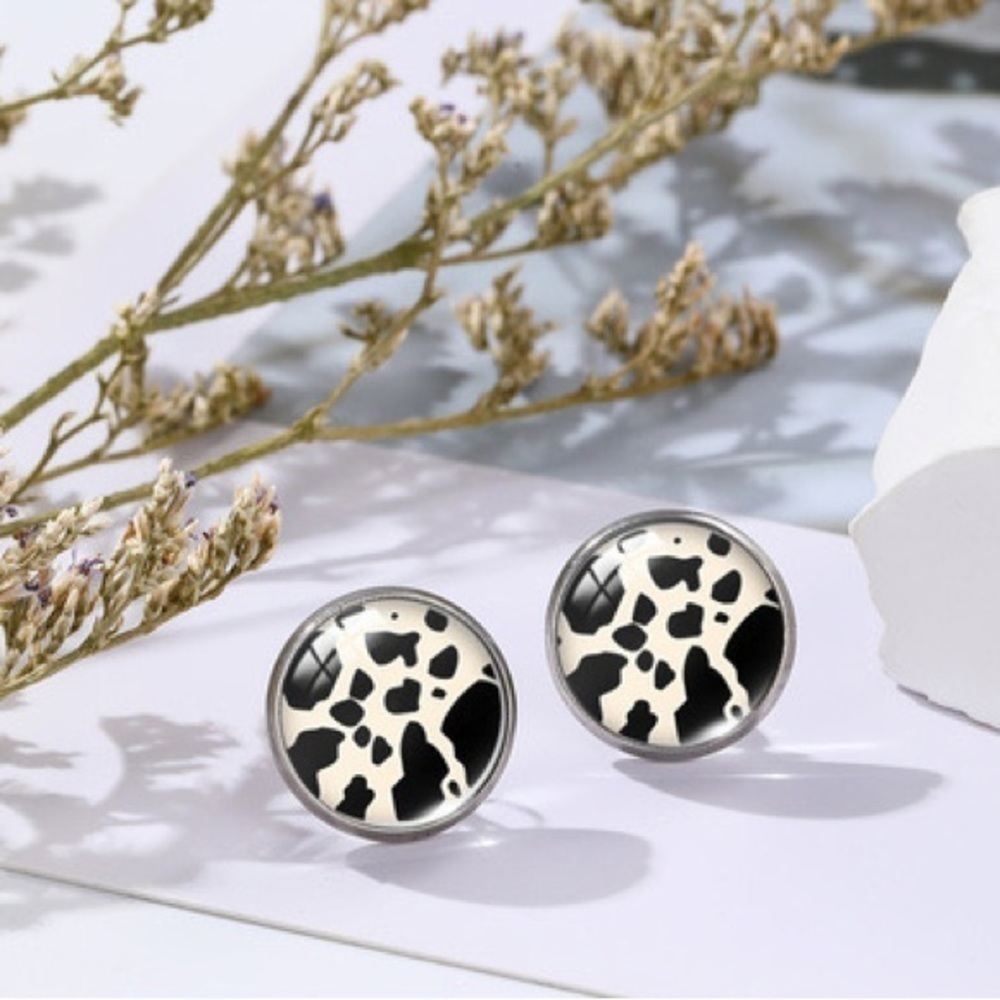 Cow print earring studs